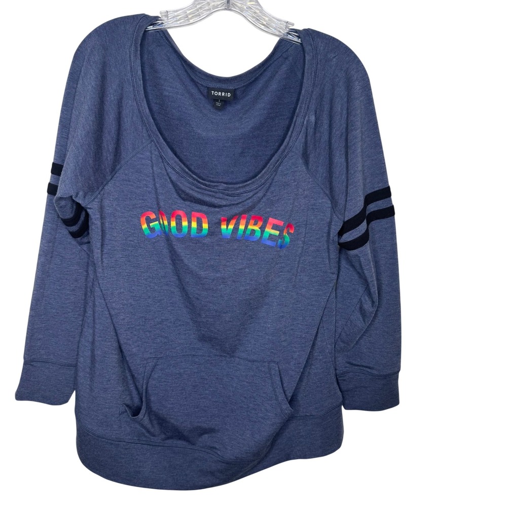 TORRID Blue Rainbow GOOD VIBES Graphic Sweatshirt Pullover Size 1X